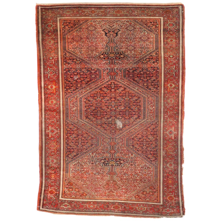 Worn Antique Persian Malayer Rug, Weathered Beauty For Sale at 1stDibs