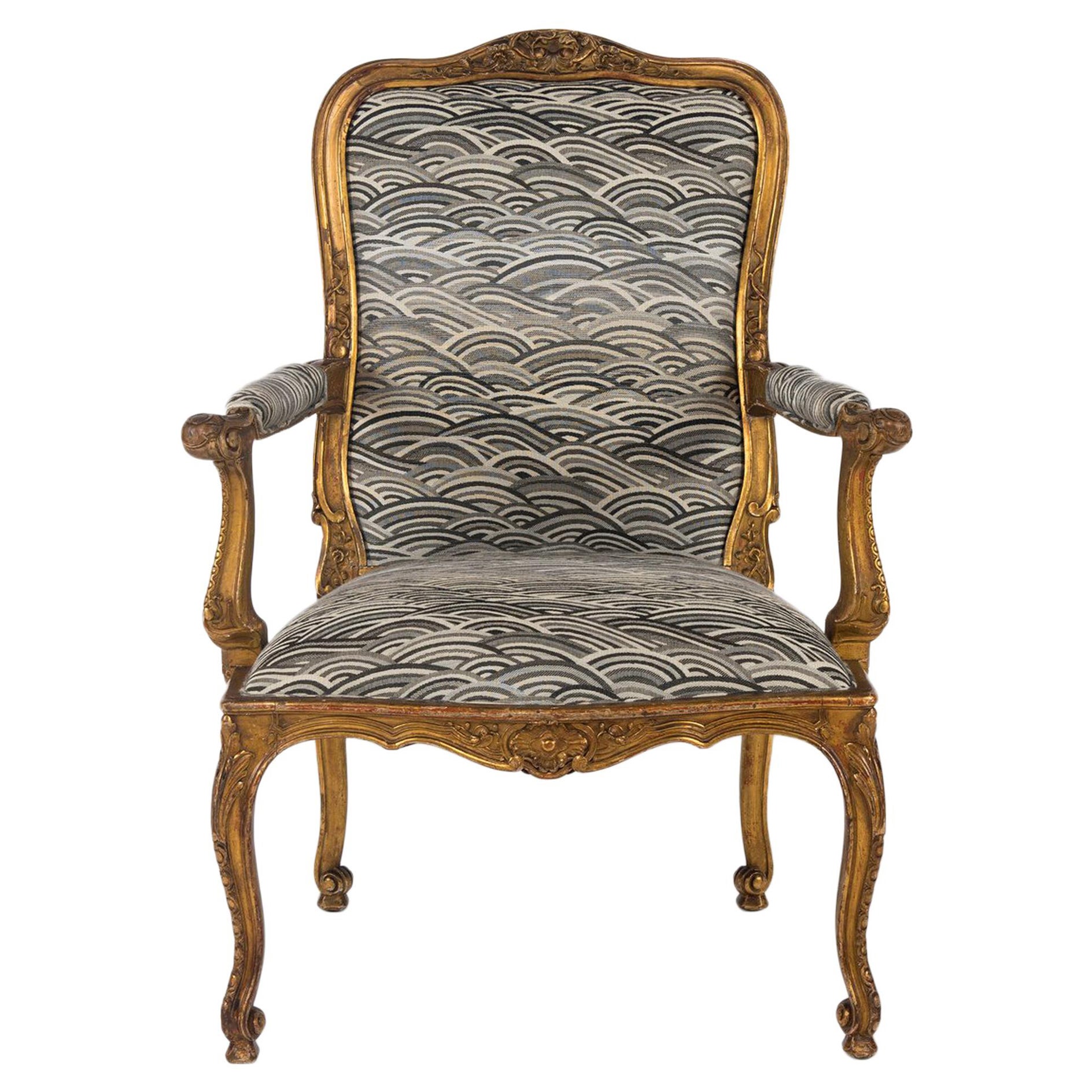 19th Century French Louis XV Style Giltwood Fauteuil For Sale