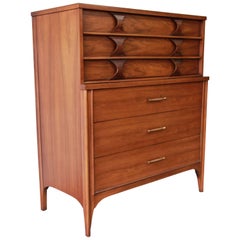 Kent Coffey Perspecta Sculpted Walnut and Rosewood Highboy Dresser