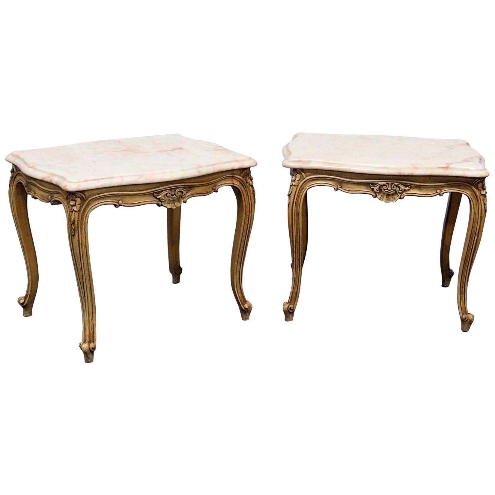 Pair of French Provincial Style Marble-Top End Tables