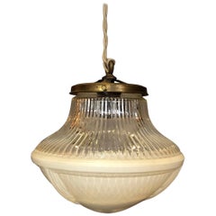 Industrial Frosted Holophane Glass Pharmacy Pendant Light