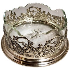 Antique Continental Silver Wine Coaster with Crystal Liner, circa 1900-1910