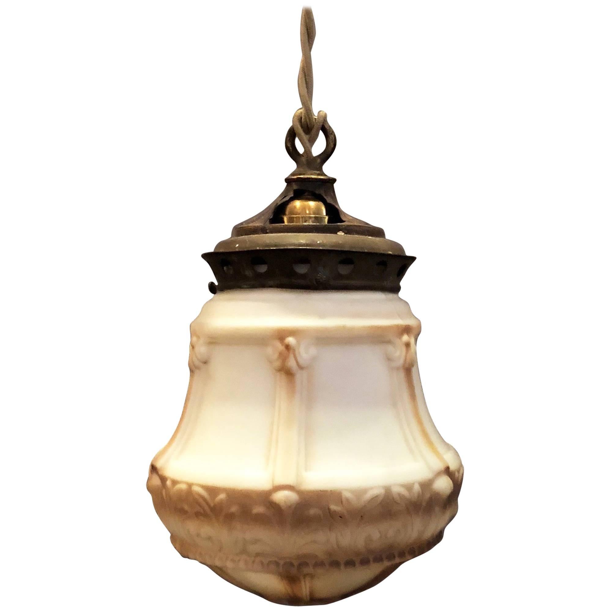 Art Deco Painted Glass and Brass Pendant Light