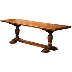 19th Century French Louis XIII Carved Walnut Farm Table from the Pyrenees