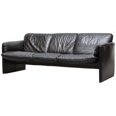 Vintage Leolux Bora Bora Black Leather Three-Seat Sofa