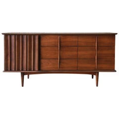 Mid-Century Modern Sculpted Walnut Triple Dresser or Credenza by United, 1960s