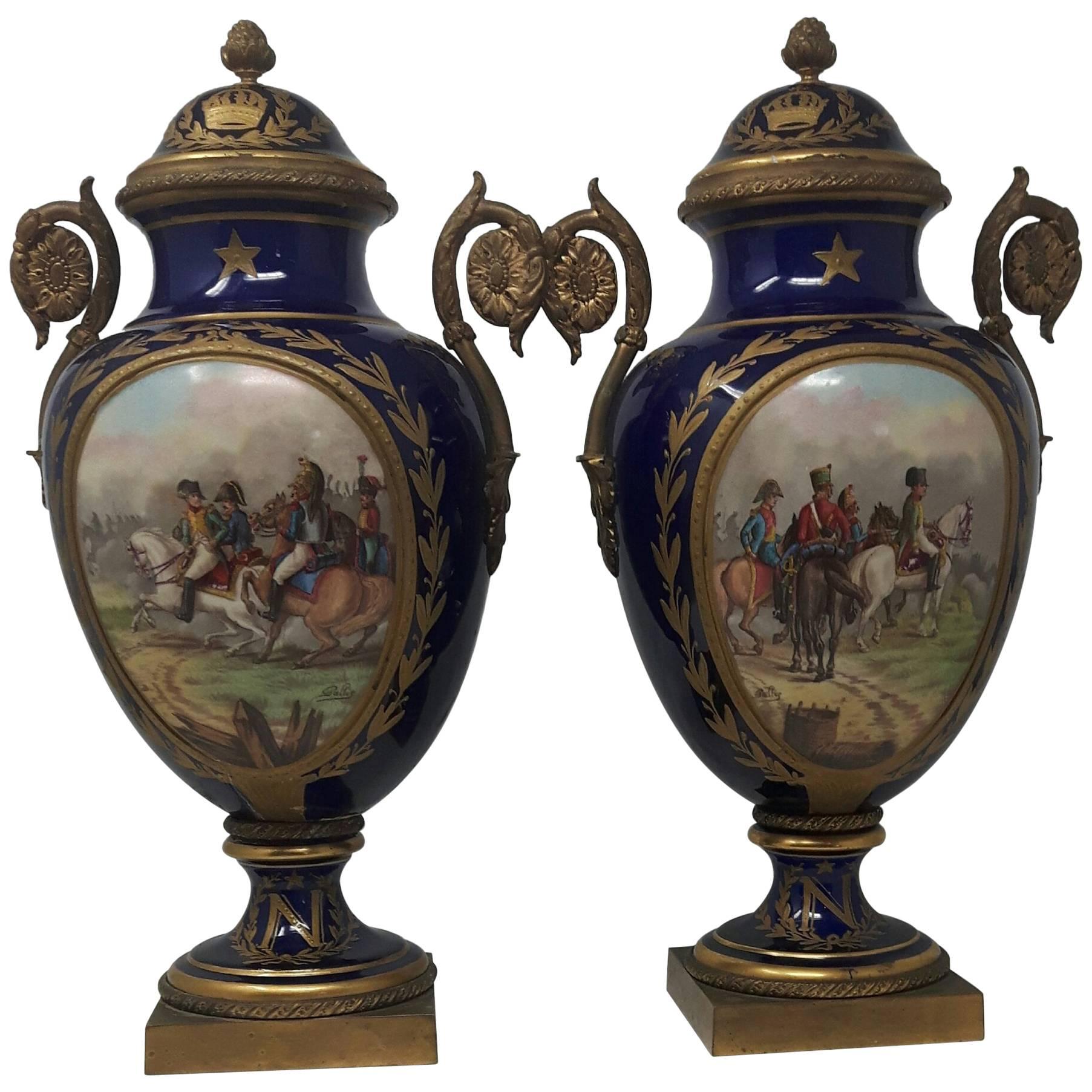 Antique Pair of Sevres Porcelain Vases