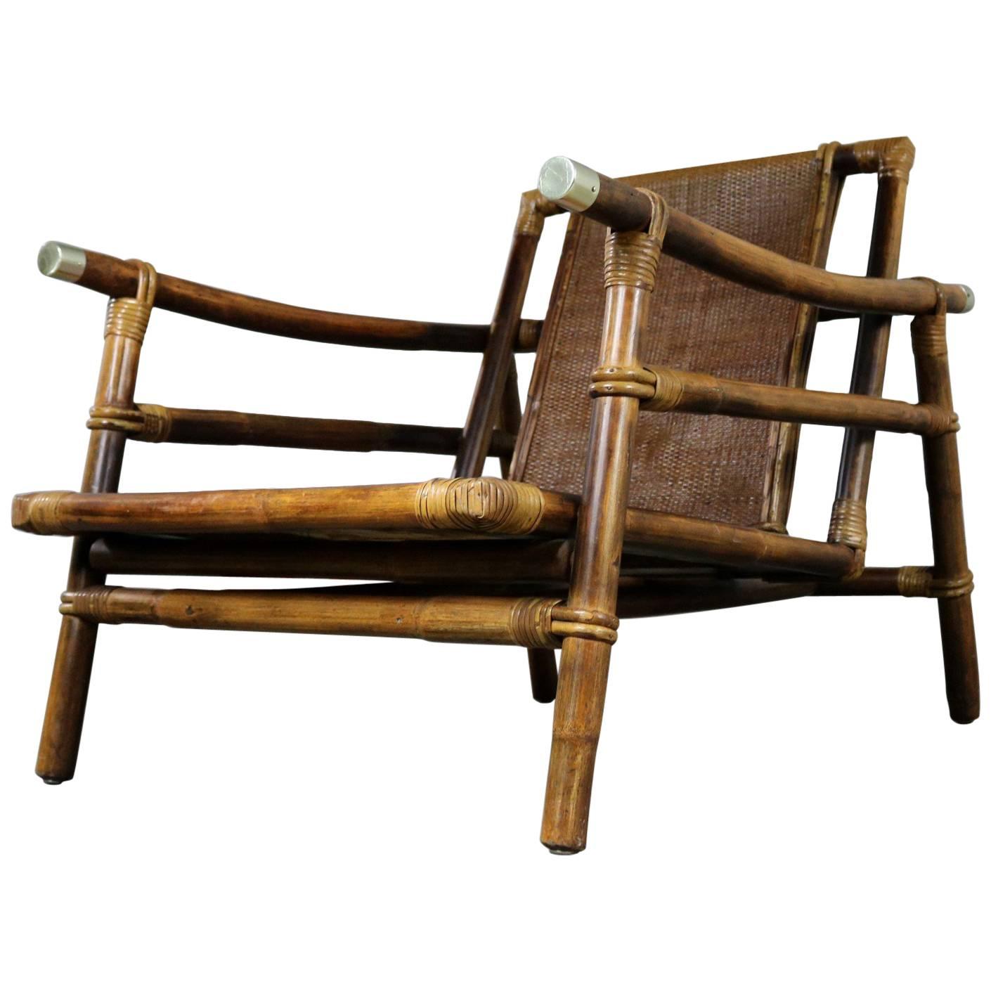 Ficks Reed Rattan Lounge Club Chair by John Wisner Campaign Style Far East Coll.