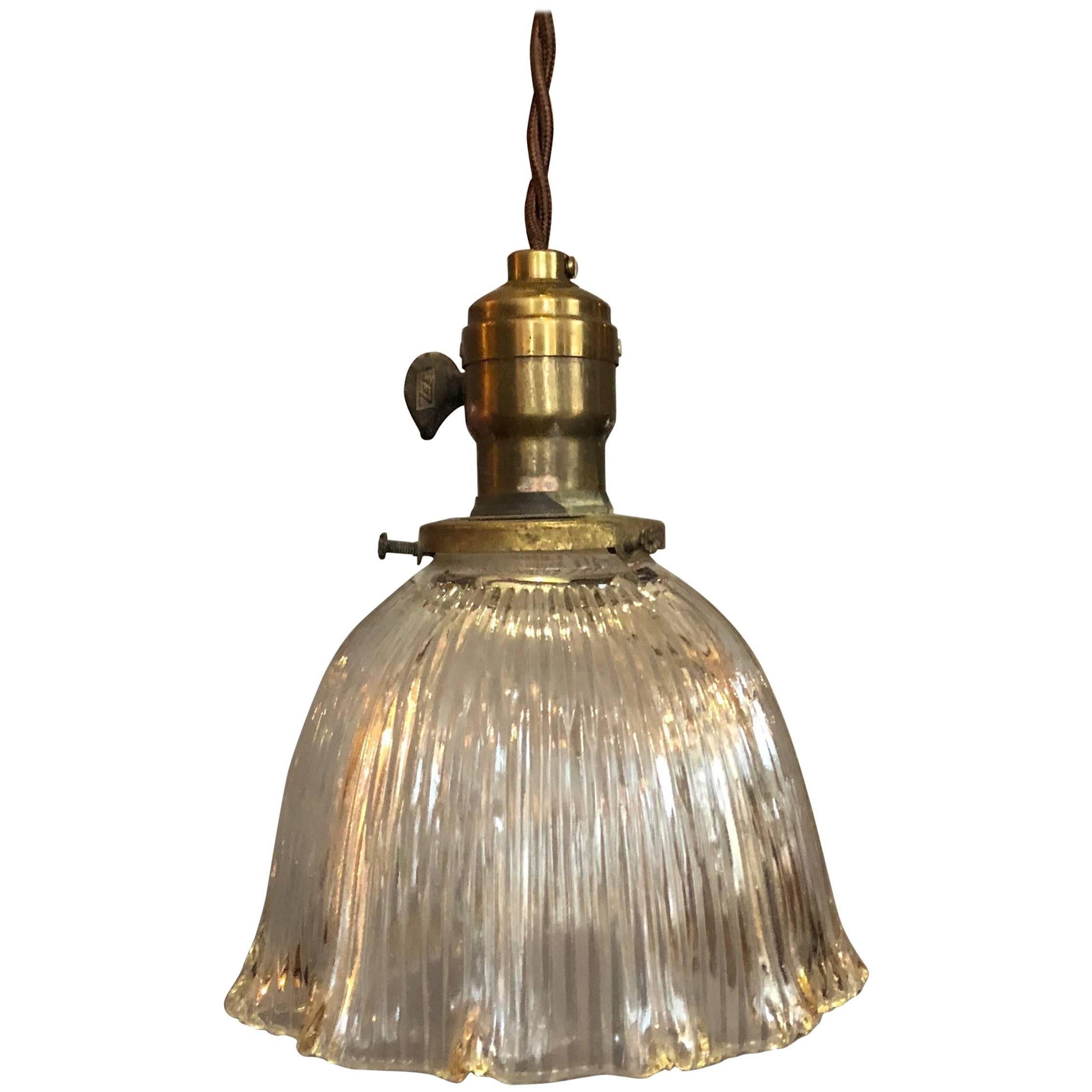 Industrial Scalloped Prismatic Holophane Bell Pendant Light