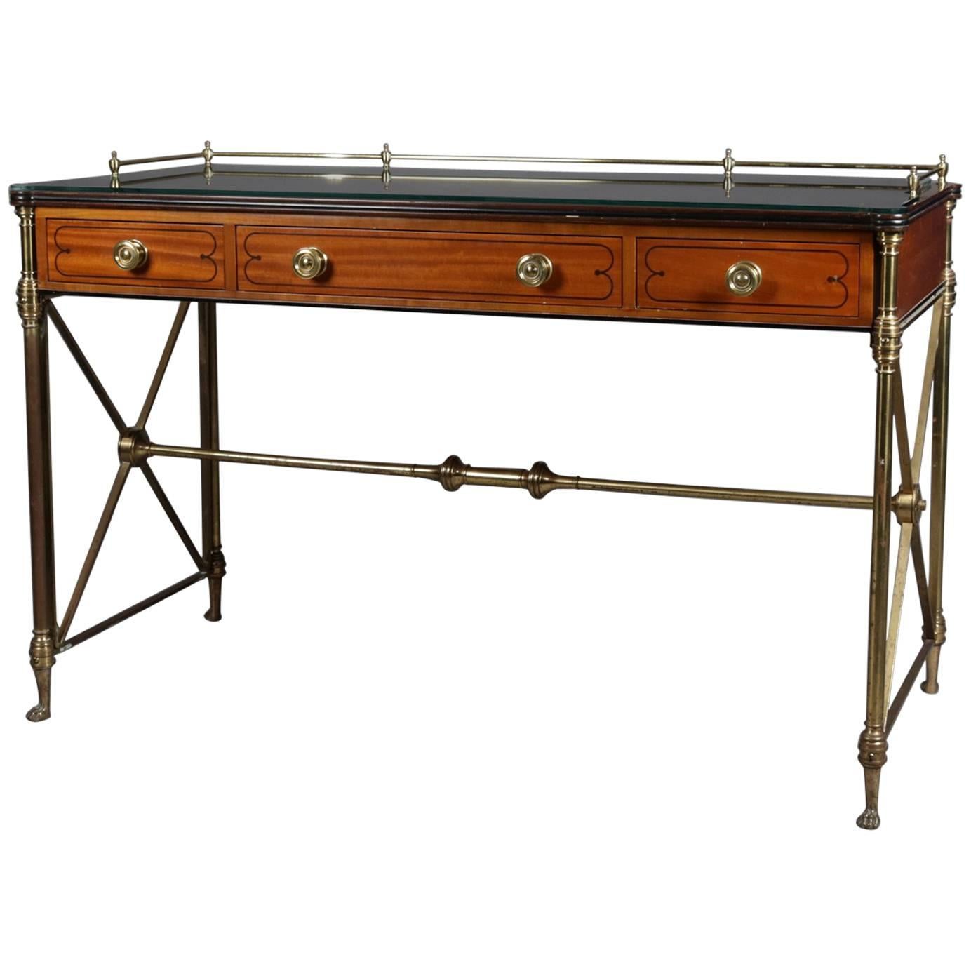 Neoclassical Kittinger Satinwood, Brass and Glass Writing Desk, 20th Century