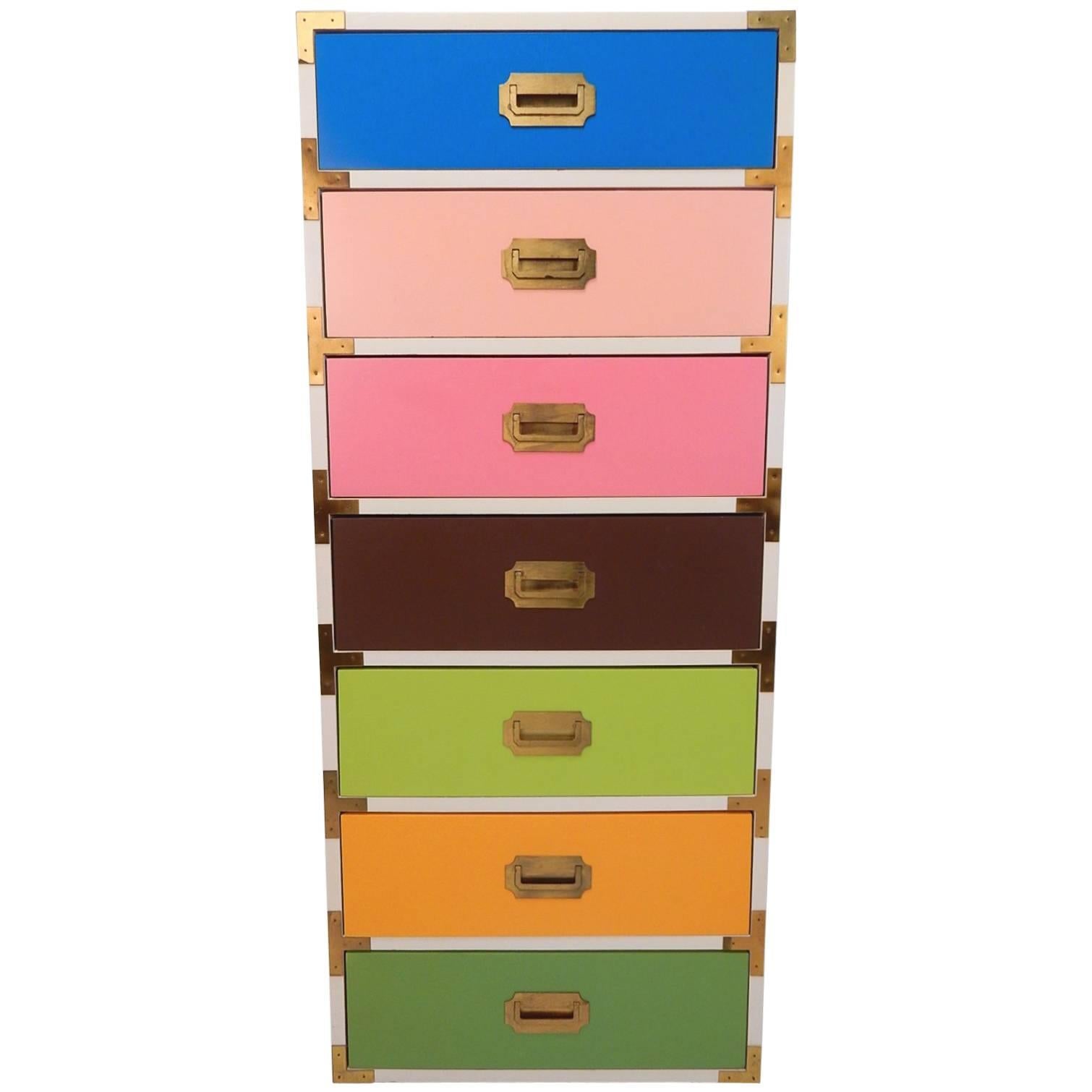 1970s Multicolored Tall Lingerie Campaign Chest