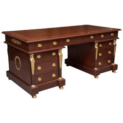 Empire Style Mahogany Desk with Gilt Metal Ornamentation