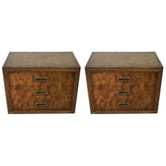 Pair of Mastercraft Burl and Brass Chests or Nightstands by Bernhard Rhone
