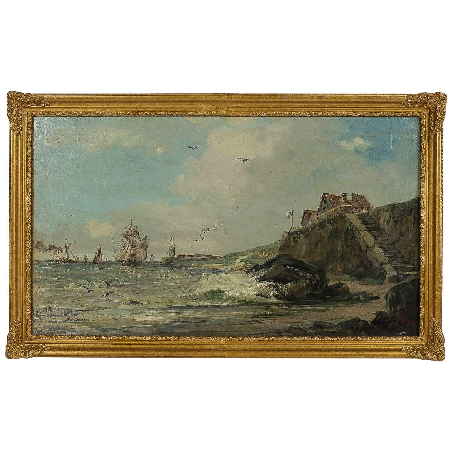 Jules Véron-Faré, Late 19th Century Oil on Canvas, Scene of Navy For Sale