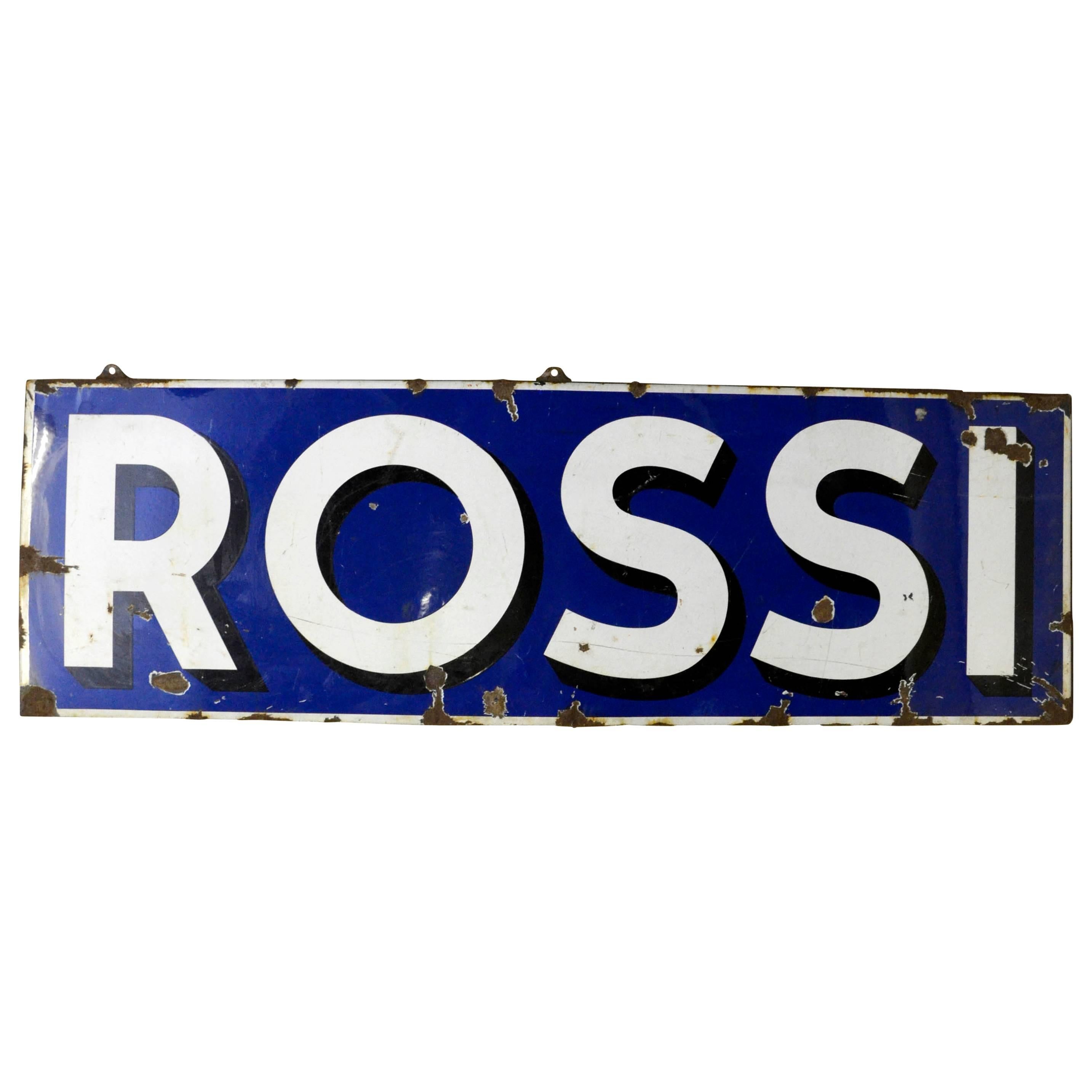 1930s Enamel Blue Rossi Sign from Martini & Rossi Brand Made in France For Sale