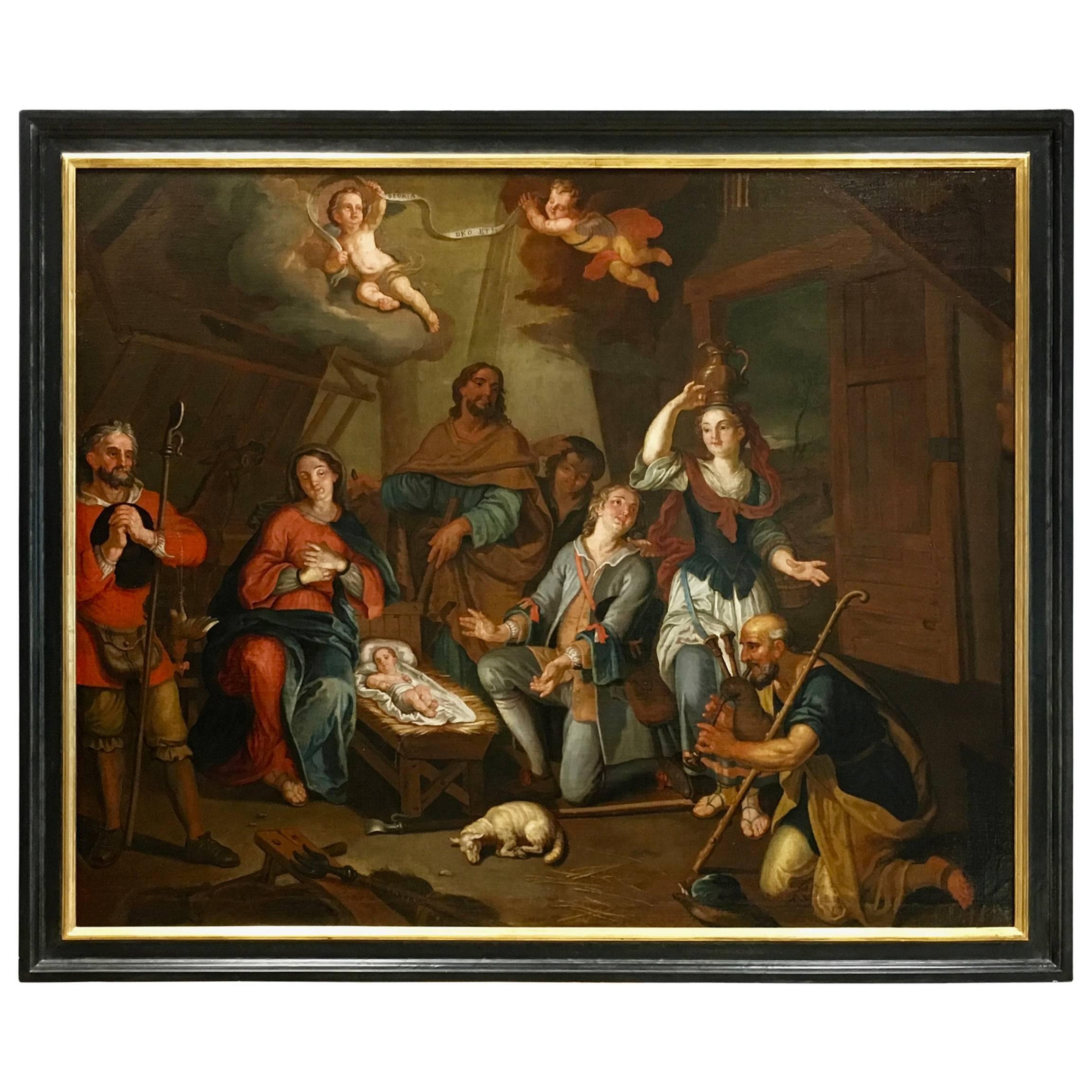 Antique Dutch Painting, Quirinus Van Amelsfoort 1760-1820 Birth of Jesus Christ 