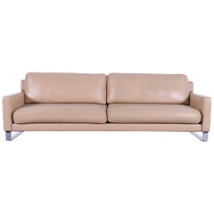 Rolf Benz Ego Designer Sofa Leather Beige Brown Three-Seat Couch