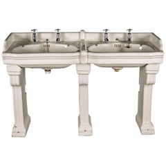 Pair of Interlocking Wash Hand Basins Double Basin on Fluted Ceramic Stands