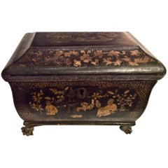 19th Century English Chinoiserie Black Gilt and Lacquered Chest