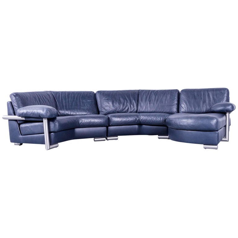 Artanova Medea Designer Blue Leather Corner Sofa Made in Switzerland at