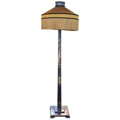 Chinoiserie Black Lacquered and Painted Standard Lamp