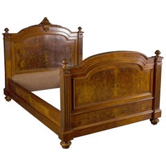 Victorian Walnut Double Bed with Carved Finials