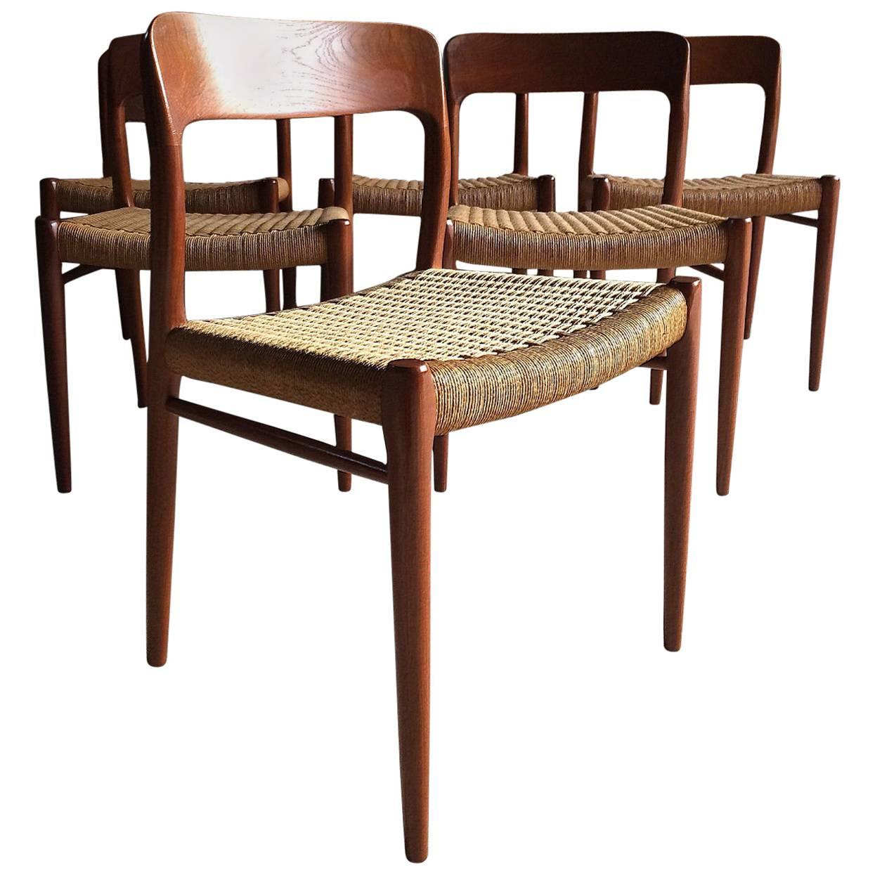 Niels Otto Moller Dining Chairs Set of Six Model 75 JL Møller Møbelfabrik Danish