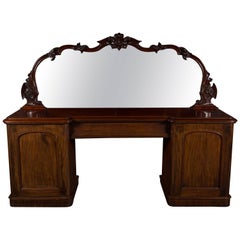Antique 19th Century Mahogany Breakfront Sideboard with Raised Gallery Mirror