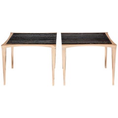 Pair of Bronze and Burnt Pinewood Side Tables by Anasthasia Millot & WH Studio