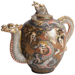 Antique théière japonaise Meiji Thousand Faces Koto Dragon:: Chop Marks