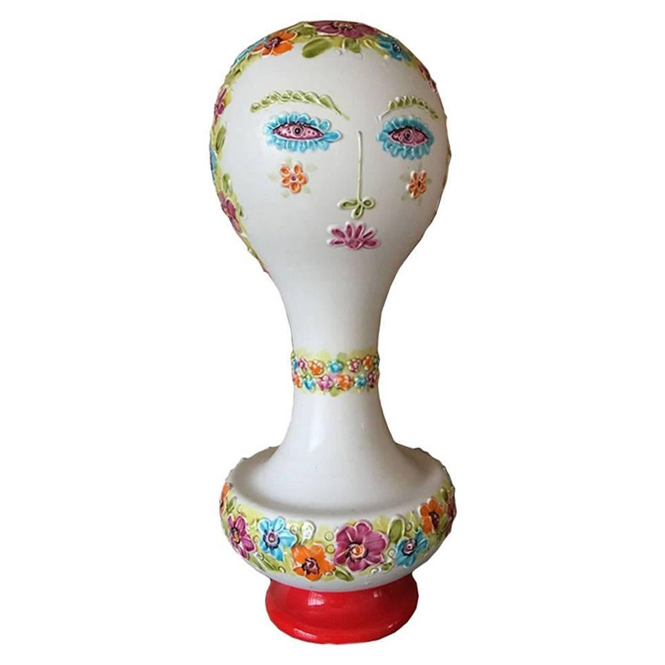 Italian Porcelain Tall Colorful Hat Stand For Sale