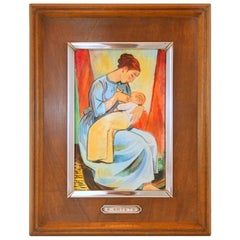 "La Crianza" by Aurelio Arteta, Enamel on Porcelain Hand-Painted with Silver