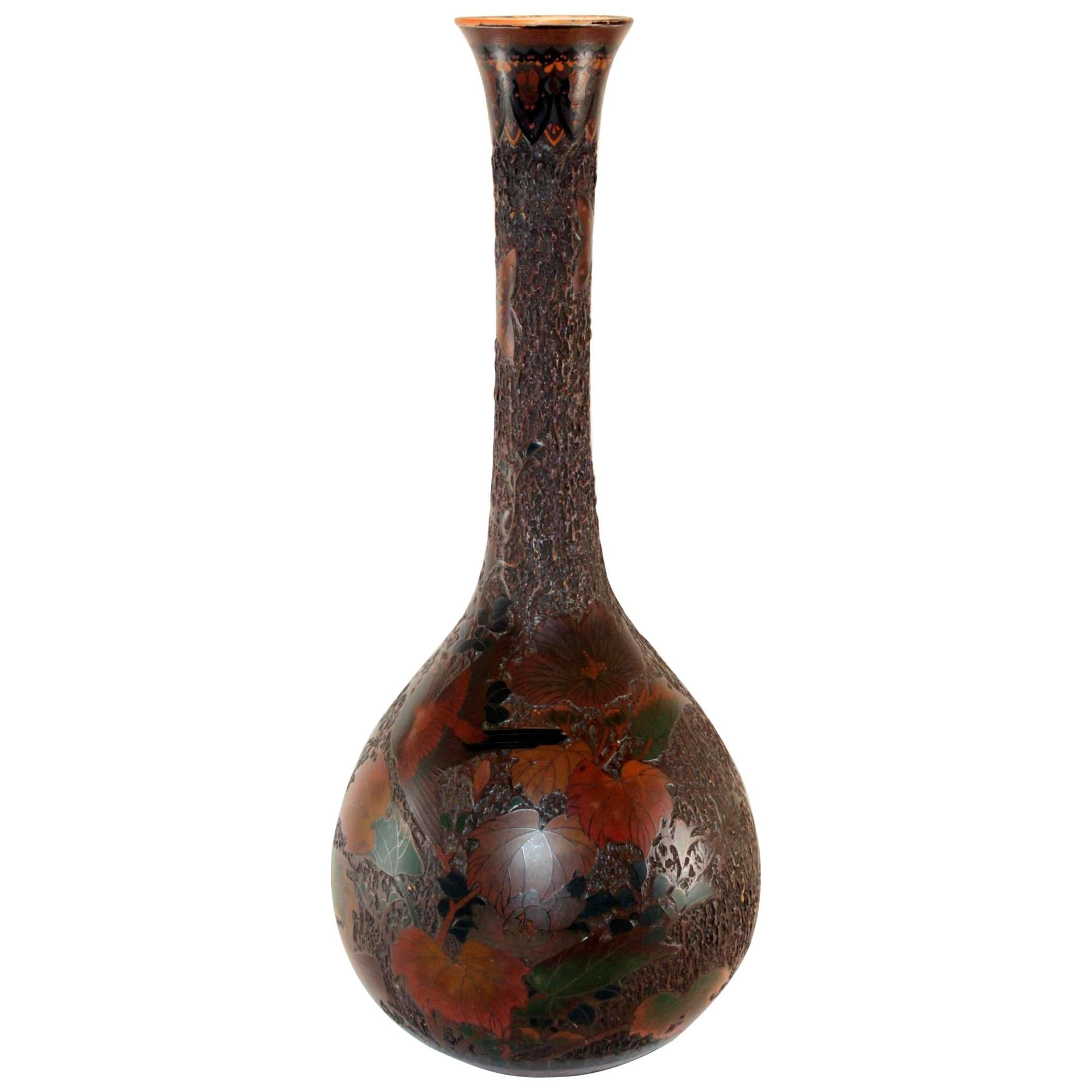 “Tree-Bark” Cloisonne Jiki-Shippo Cloisonne on Porcelain Bulbous Vase