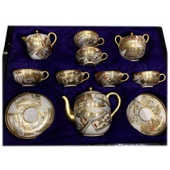 Antique 19th Century Satsuma Cup Set, Illustrates Beautiful Scenes of the Meiji Period