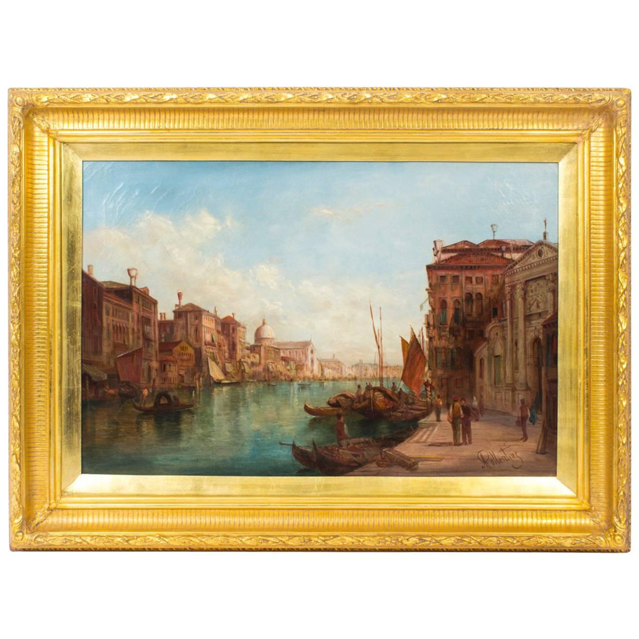 Antique Oil Painting Grand Canal Venice Alfred Pollentine, 19th Century