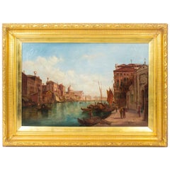 Peinture à l'huile ancienne Grand Canal Venise Alfred Pollentine:: 19ème siècle