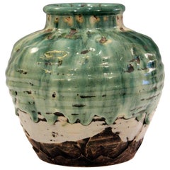 Awaji Pottery Manipulated Jar Heavy Drip Lava Glaze Wabi Sabi Tea Ceremony Vase