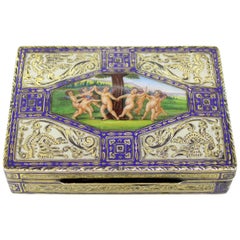 French Import Silver Box, Hand-Painted Enamel Naked Cherubs, circa 1880