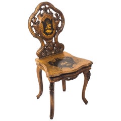 Antique Swiss Walnut Marquetry Inlaid Musical Chair, 19th Century