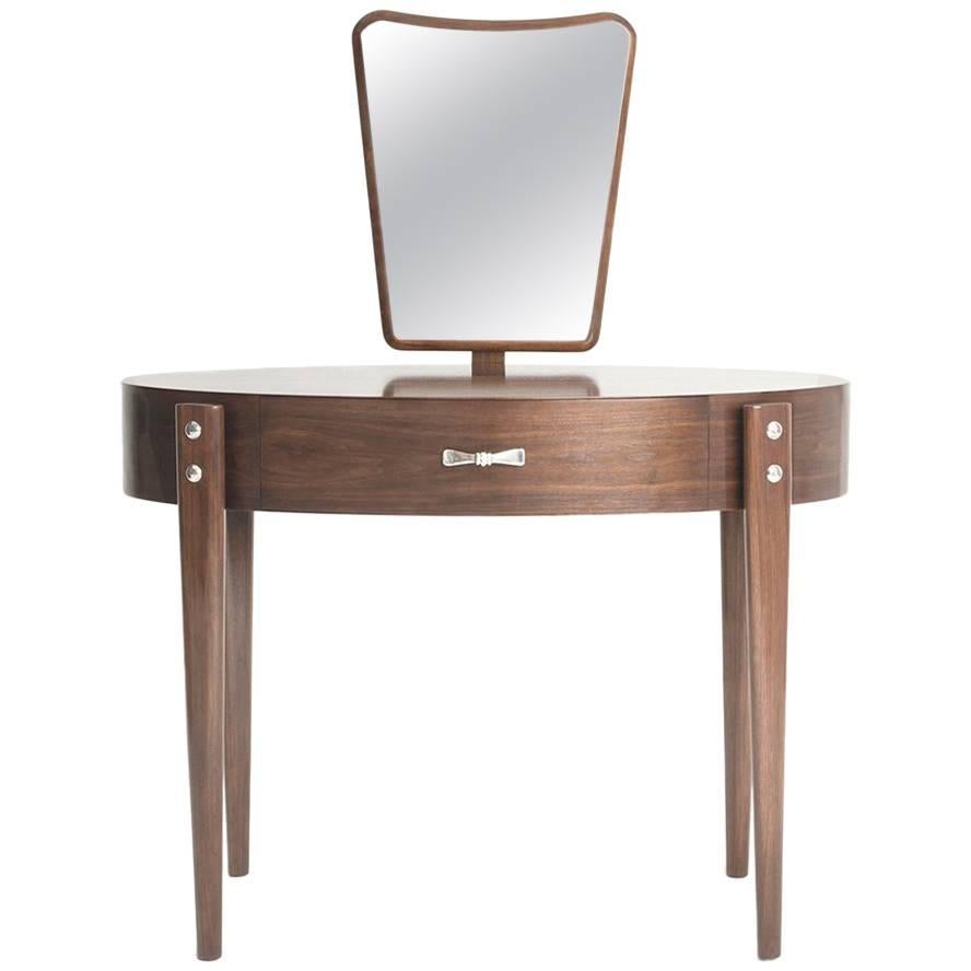Daphne Dressing or Vanity Table - Bespoke - Walnut with Antique Silver Handles For Sale