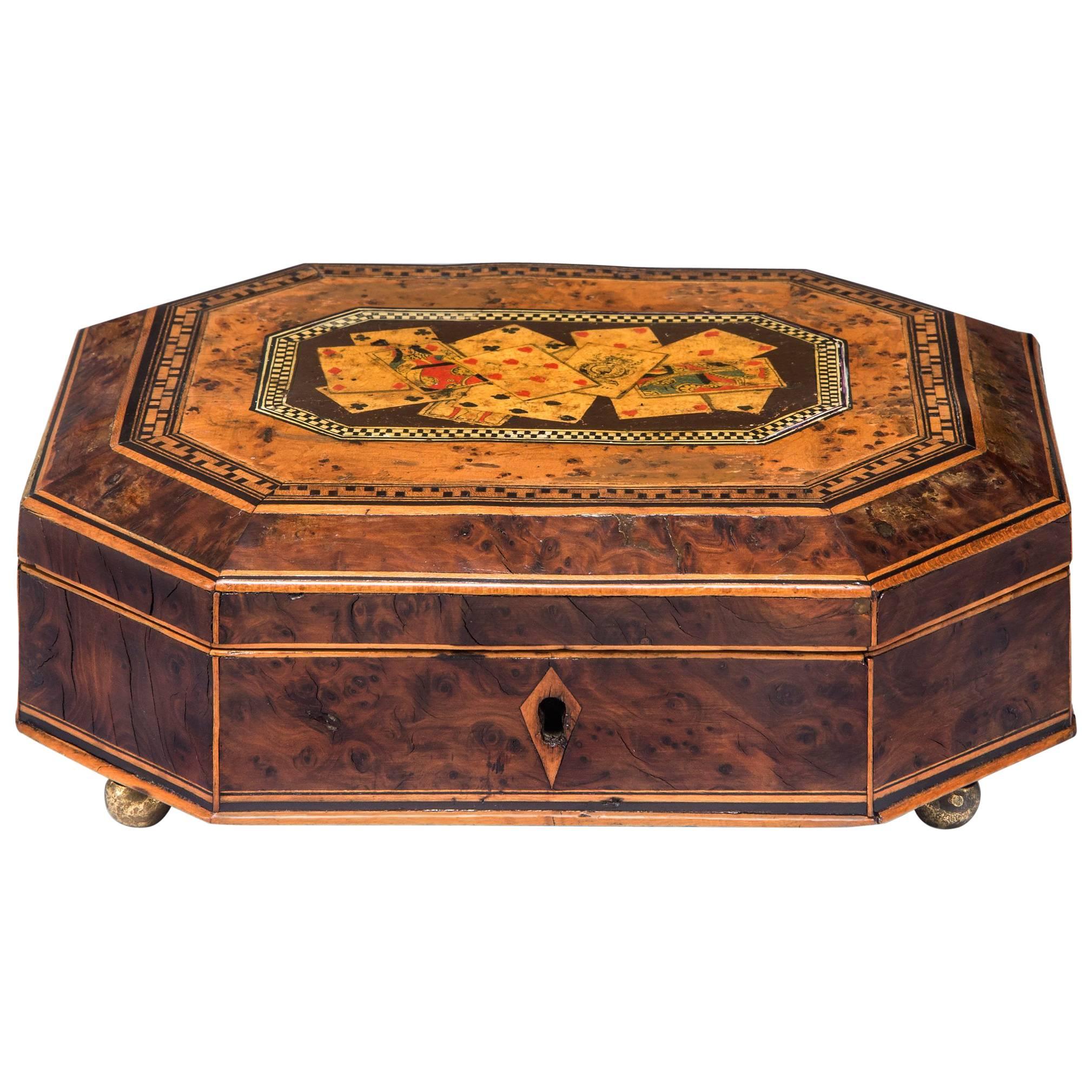 Octagonal Box with Playing Cards For Sale