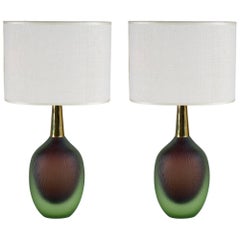 Pair of Seguso Vetri d'Arte "Sommerso" Murano Glass Table Lamps, Midcentury
