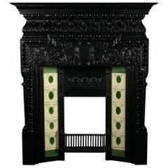 Cast Iron Coalbrookdale Arts & Crafts Fireplace Surround with Immaculate Tiles