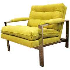 Midcentury Danish Modern Milo Baughman Thayer Coggin Chrome Cube Lounge Chair