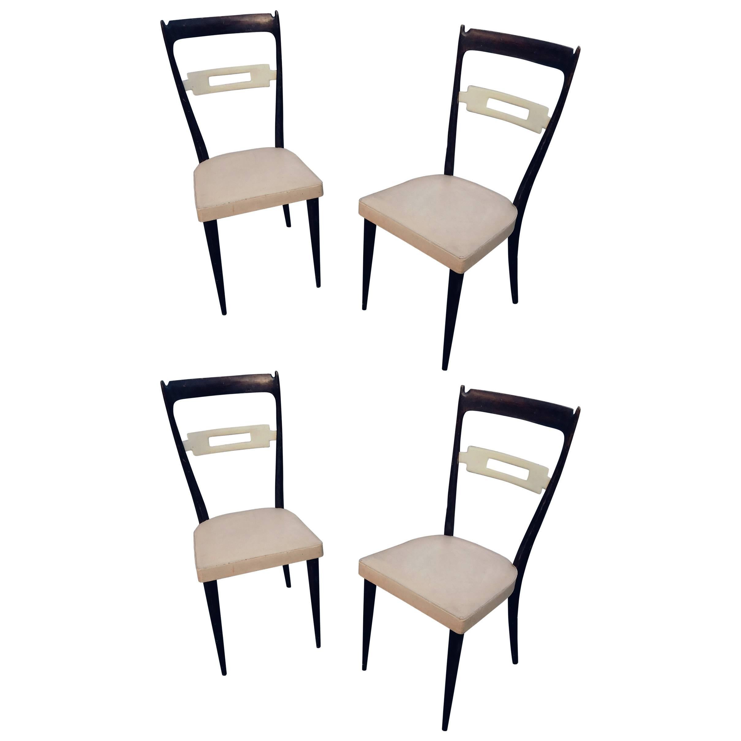 Consorzio Sedie Friuli, Set of Four Chairs in Lacquered and Tinted Beech