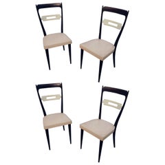 Retro Consorzio Sedie Friuli, Set of Four Chairs in Lacquered and Tinted Beech