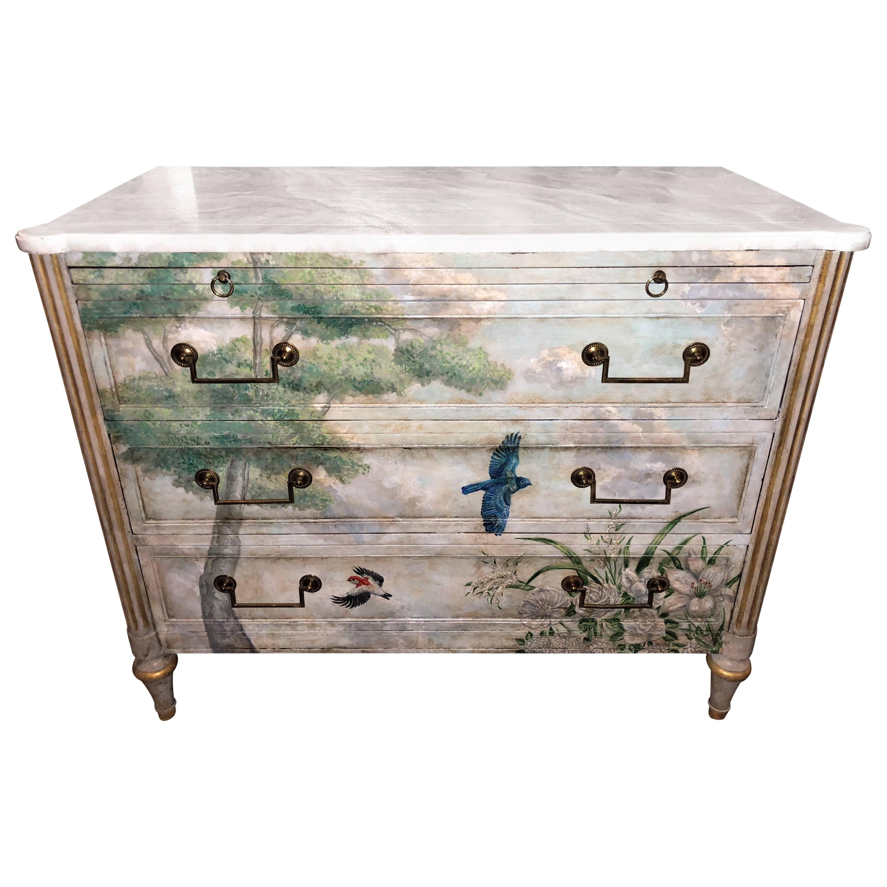 Venetian Paint Decorated Commode or Bed Stand in the Manner of Jansen