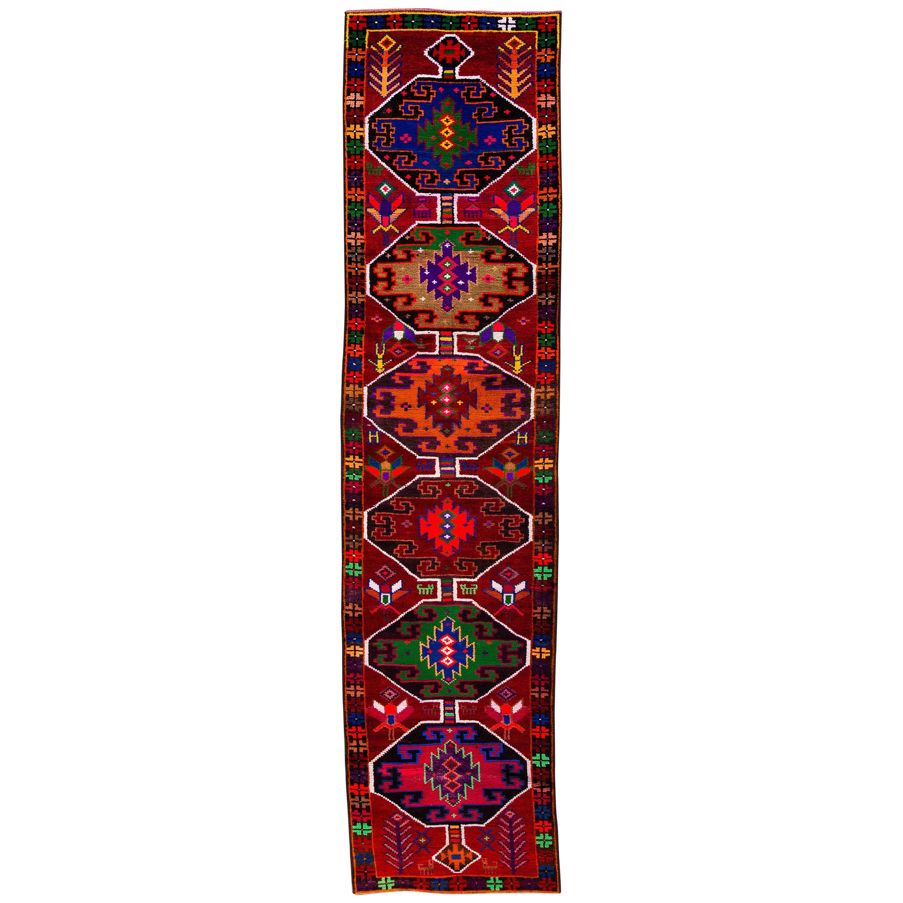 Vintage Red Tribal Turkish Runner Rug, 2.05x10.08