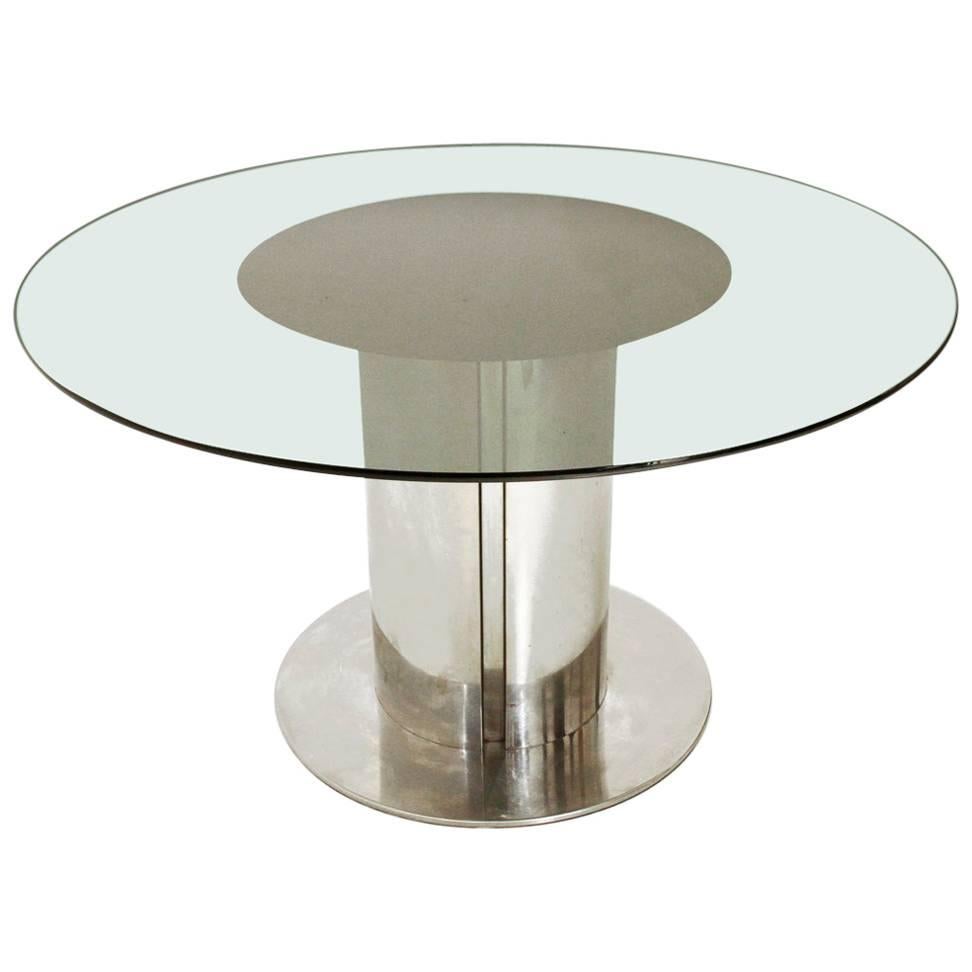 Round Glass Top Dining Table by Cidue, 1970s