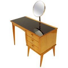 Modernist Italian Vanity Desk with Brass Frame Mirror, 1950s
